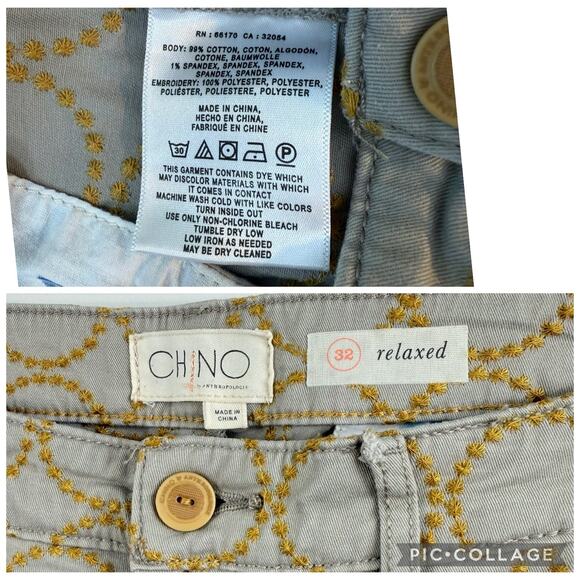 Chino by Anthropologie Relaxed Fit Embroidered Circle Pattern Pants Size 32 - Picture 9 of 13